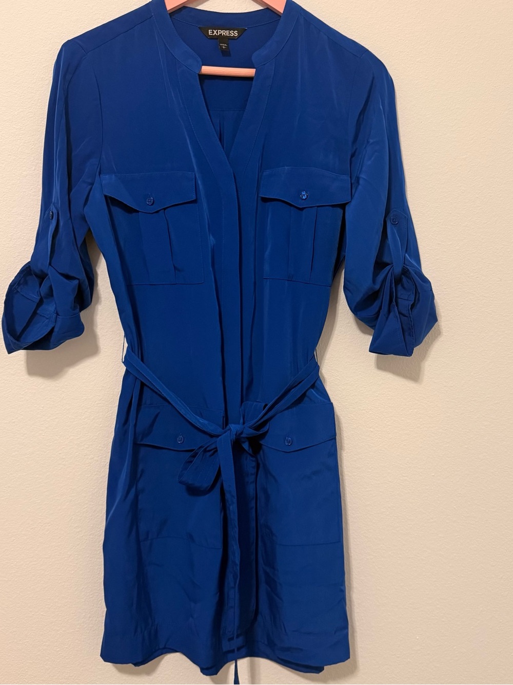Express Cobalt Blue Shirt Dress with Tie Waist